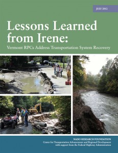 Cover of the report Lessons Learned from Irene, with images showing local roads with damage caused by flooding