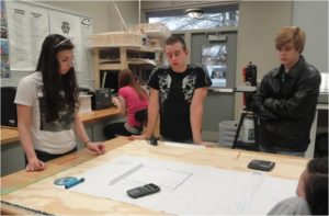 The Students in Action team drew up blueprints and constructed a model of the stage and surrounding park area. (Photo credit: SIA team)