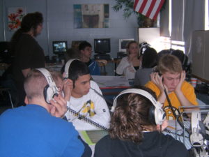 Students interviewed family, friends, and neighbors to create videos which they edited and shared with classmates (Photo credit: Orton Family Foundation)