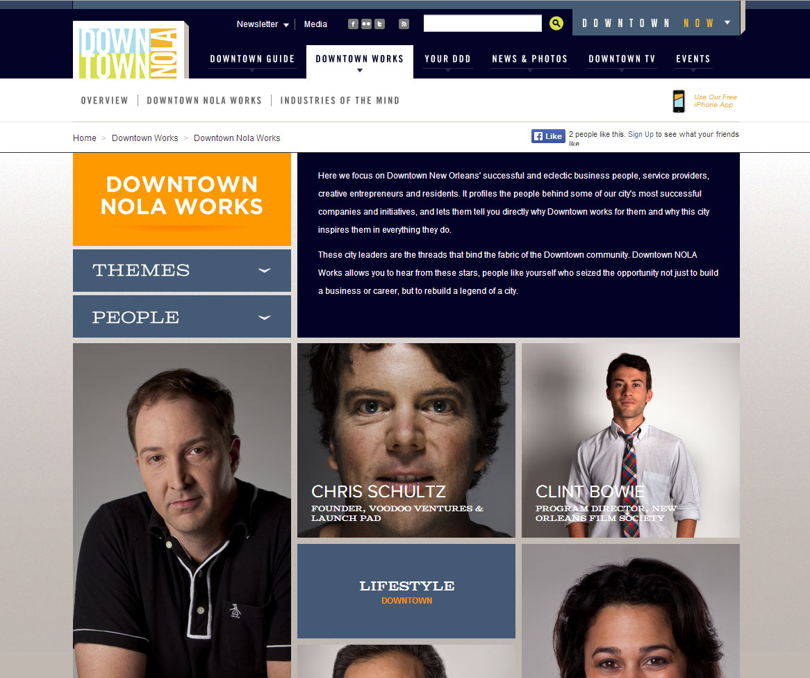 The Downtown NOLA Works website profiles the people behind some of New Orleans’ most successful companies and initiatives and describes why they chose the city’s downtown as their home and workplace. Credit: DDD.