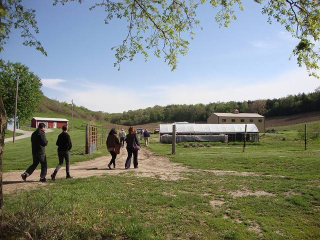 Participants visited an organic farm in Iowa's Loess Hills to learn about prairie restoration