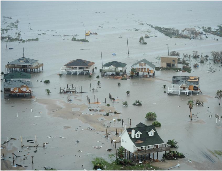 Homes across the region were damaged or destroyed by Hurricane Ike. This Galveston Island neighborhood was particularly hard-hit. Credit: Flickr user Chuck Simmins