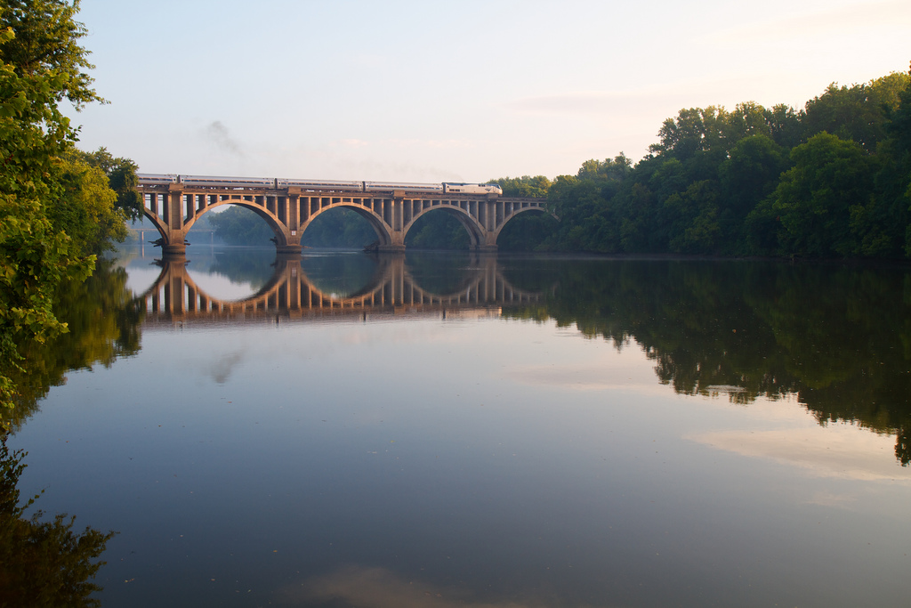 A view of the RF&P Railroad Bridge over the Rappahannock River in Fredericksburg, Virginia.