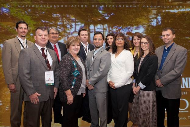 2016 EDA Austin Emerging Leaders Class, left to right: Kyle Ingham, Panhandle RPC (TX); Michael Ryburn, South Western Oklahoma Development District; Jorge Ayala, EDA Austin; Vickie Williamson, Ark-Tex COG (TX); Evan Williams, Northwest New Mexico COG; Ron Garza, Lower Rio Grande Valley Development Council (TX); Tiffany Goolsby, South Central Council of Governments (NM); Virginia Belew, Permian Basin RPC (TX); Monique Boulet, Acadiana Planning Commission (LA); Amanda Adaire, Central Arkansas PDD; and Jeremy Ragland, Northwest Arkansas EDD.