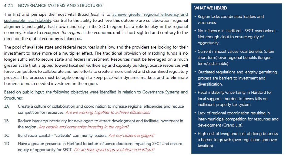 The voice of the region is evident in the final CEDS document, where numerous call-out boxes appear throughout titled “What We Heard” and feature regional views on key themes such as governance, resilience, transportation, and quality of life.
