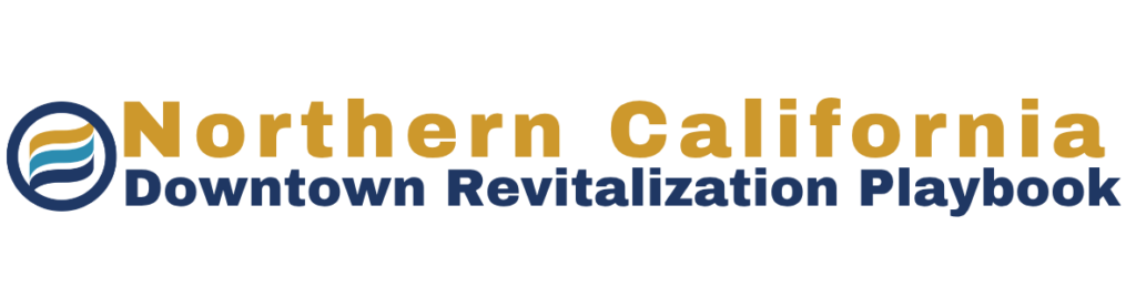 A NADO logo that reads, "Northern California Downtown Revitalization Playbook".